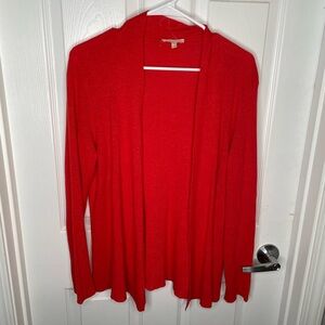 Eileen Fisher Linen Open Front Cardigan Lightweight Lagenlook Coastal In Red L